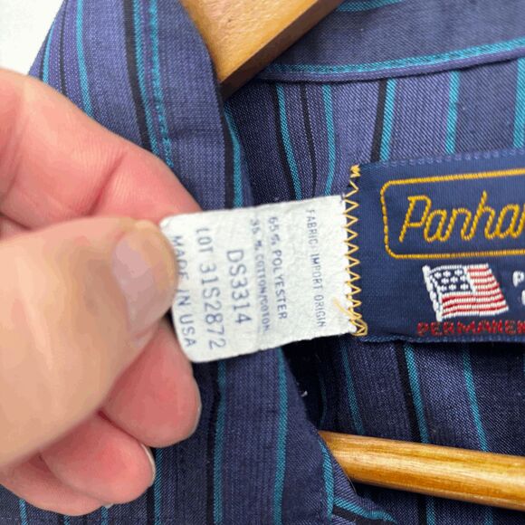 Panhandle Slim Mens Shirt 16.5-34 Pearl Snap Long Sleeve Striped Purple L Button - Picture 4 of 6